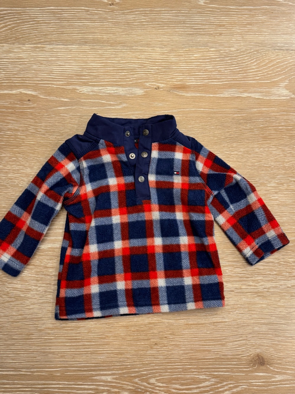 Tommy Hilfiger Navy, Red & White Plaid Fleece Pullover - baby